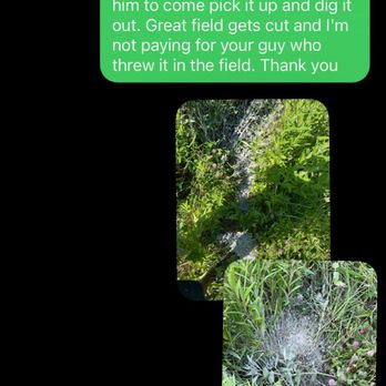 Taber Builders - My husband texting Tom after the project was done and after he found all the dumped concrete the workers dumped! - General Contractors Near Me - Batavia, Illinois