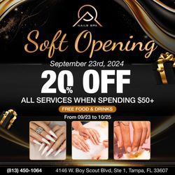 AQ Nails Spa - AQ NAILS SPA SOFT OPENING
ON SEPTEMBER 23rd, 2024
20% OFF All Services When Spending $50+ From 09/23 to 10/25