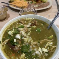 Amazing food. Homemade corn tortillas!!! Green pozole!!We are coming back...