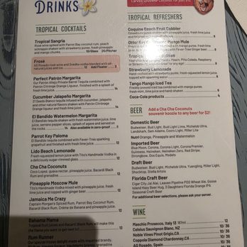 Cha Cha Coconuts - Menu page 3 - Bars Near Me - Sarasota, Florida