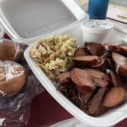Big Rip's Delicious BBQ - 3 Meat Plate with cole slaw and beans