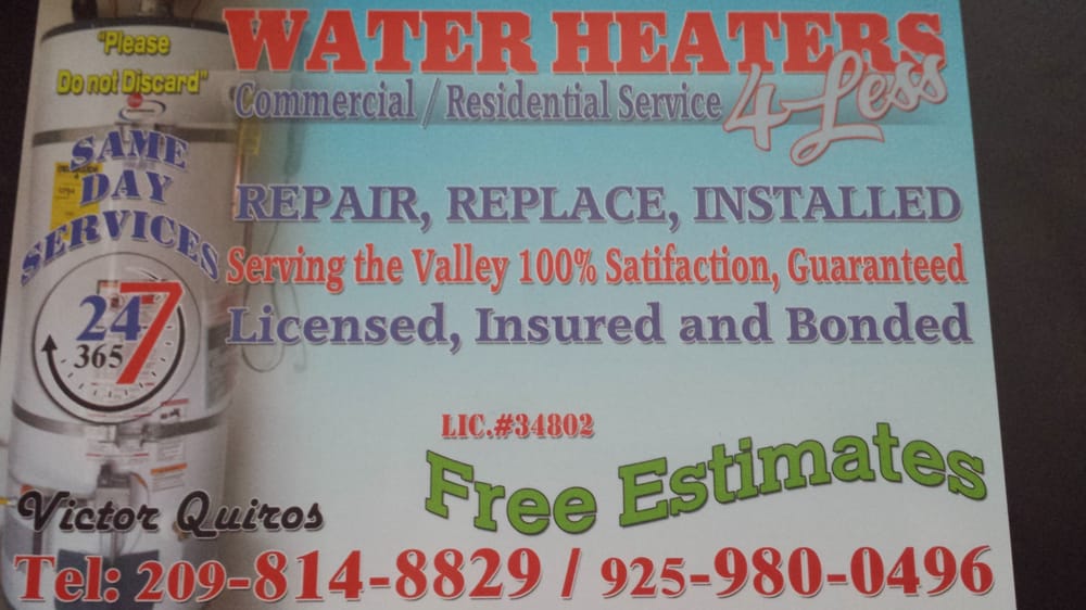 WATER HEATERS 4 LESS Updated October 2024 Tracy, California Water
