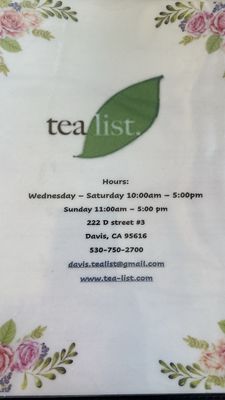 Menu photo 6 Tea List Davis, CA