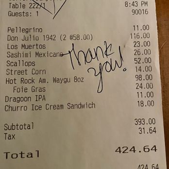 Toca Madera Scottsdale - Dinner bill - Mexican Near Me - Scottsdale, Arizona Toca Madera Scottsdale - Dinner bill - Mexican Near Me - Scottsdale, Arizona