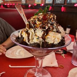 The giant ice cream sundae with brownies.