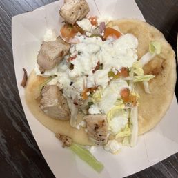 Greek Chicken Taco with naan bread and tzatziki sauce