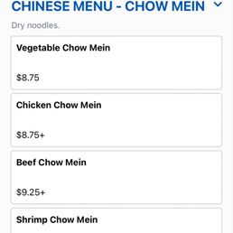 Menu - the Chow Mein clearly says "dry noodle"