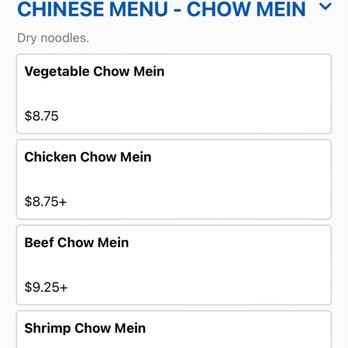 Asian Kitchen - Menu - the Chow Mein clearly says "dry noodle" - Asian Fusion Near Me - Owings Mills, Maryland