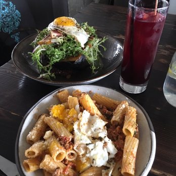 Roost - BRUNCH Acorn Squash + Pear + Frisée w/egg Bolognese + Rigatoni w/egg - American Near Me - Buffalo, New York Roost - BRUNCH Acorn Squash + Pear + Frisée w/egg Bolognese + Rigatoni w/egg - American Near Me - Buffalo, New York