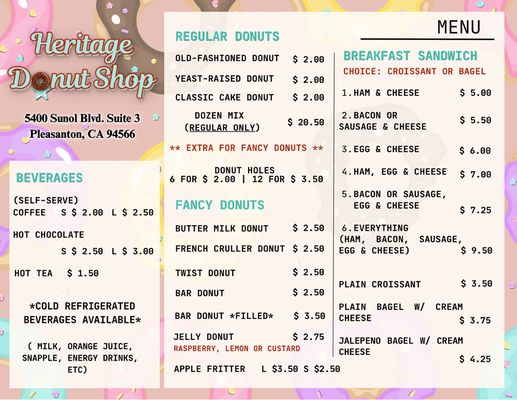 Menu photo 2 Heritage Donut Shop Pleasanton, CA Menu photo 2 Heritage Donut Shop Pleasanton, CA