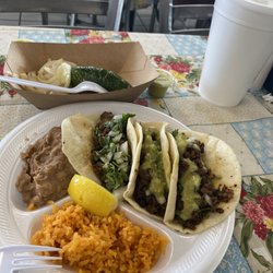 Tacos “El Compa” - It's the #6 . 3 Asada taco's combination plate. Also a side of grilled onions & a grilled jalapeño.