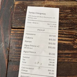 Tortas Chingonas - Receipt