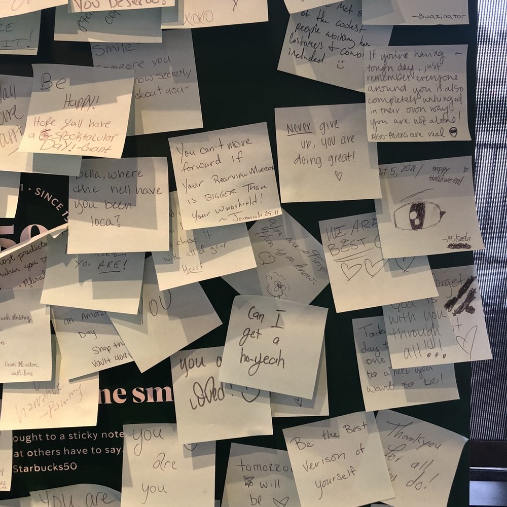 Starbucks - a bunch of sticky notes on a bulletin board - Coffee & Tea Near Me - Beaumont, Texas Starbucks - a bunch of sticky notes on a bulletin board - Coffee & Tea Near Me - Beaumont, Texas