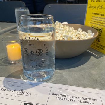 Butcher & Brew - How cute and original! Popcorn to munch on while we order & sip on our brews - American Near Me - Alpharetta, Georgia Butcher & Brew - How cute and original! Popcorn to munch on while we order & sip on our brews - American Near Me - Alpharetta, Georgia