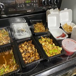 Jin's Buffet - Mongolian beef, mushroom chicken, cashew chicken, teriyaki chicken sticks, steamed rice, lo mein.