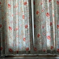 Fashion Cleaners - You can see the lining hanging about 2" longer than the panels. And the drapes are now close to 3" off the floor.