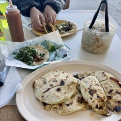 Pupuseria Rinconcito Hispano - Steak tacos & papusas with cabbage and salsa.