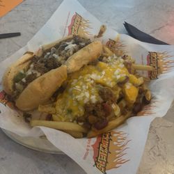 Scorchers Casual Eatery & Draft House - Cheesesteak with chili cheese fries.