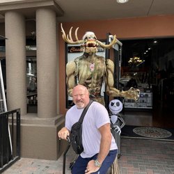 OC Barbers Executive Studio - Being playful in front of the shop with Halloween decorations.