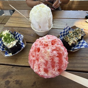 Hanai - Tigers blood shave ice and banana coconut shave ice. OG spam musubi and I can't remember the other musubi name at the moment - Hawaiian Near Me - Sacramento, California Hanai - Tigers blood shave ice and banana coconut shave ice. OG spam musubi and I can't remember the other musubi name at the moment - Hawaiian Near Me - Sacramento, California