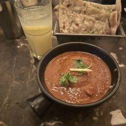 Chicken ruby, garlic naan, ginger honey lemon tea (iced)