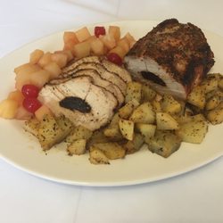 Argentine Flavors - Pineapple-cherry-glazed Pork with potatoes in a chimichurri sauce