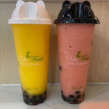 Poke Fresh - Mango & Strawberry Banana smoothie bobas - Sushi Bars Near Me - Houston, Texas Poke Fresh - Mango & Strawberry Banana smoothie bobas - Sushi Bars Near Me - Houston, Texas