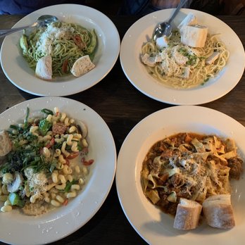 Pastini - Linguini Pesto Pollo (L back) Linguini Piccata (R back), Cavatappi Primavera (L front) Pappardelle with Meat Sauce Bolognese (R front) - Italian Near Me - Beaverton, Oregon Pastini - Linguini Pesto Pollo (L back) Linguini Piccata (R back), Cavatappi Primavera (L front) Pappardelle with Meat Sauce Bolognese (R front) - Italian Near Me - Beaverton, Oregon