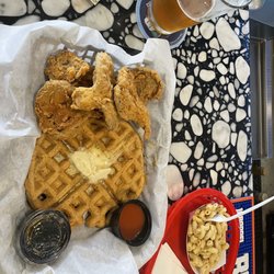 Oh Vegan Soul - "Chicken" and waffles with a side of Mac.