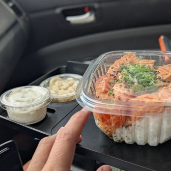 Bowlz - Poke 1 Choice $16 (we picked salmon, spicy mayo). Ignore tater sauce and macaroni salad here (it's for the Bowlz Pac we ordered). - Poke Near Me - Las Vegas, Nevada Bowlz - Poke 1 Choice $16 (we picked salmon, spicy mayo). Ignore tater sauce and macaroni salad here (it's for the Bowlz Pac we ordered). - Poke Near Me - Las Vegas, Nevada