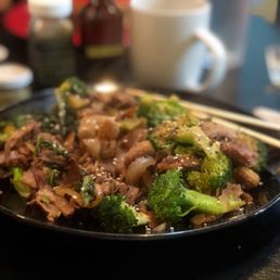 Broccoli and (way overdone beef), with my own Everything Chinese seasoning with sesame sprinkles