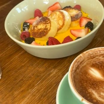 Mood - Syrniki with mango custard - Breakfast & Brunch Near Me - Los Angeles, California Mood - Syrniki with mango custard - Breakfast & Brunch Near Me - Los Angeles, California