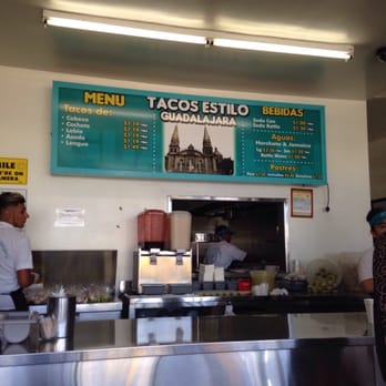 Tacos Estilo Guadalajara - Counter.. Kitchen window.. And menu.. - Mexican Near Me - Downey, California Tacos Estilo Guadalajara - Counter.. Kitchen window.. And menu.. - Mexican Near Me - Downey, California