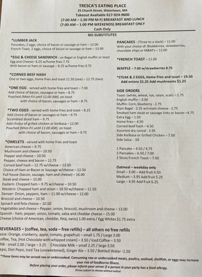 Menu photo 1 Tresca's Eating Place Watertown, MA Menu photo 1 Tresca's Eating Place Watertown, MA