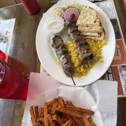 Nikos Grill & Subs - Lamb Souvlaki Dinner Platter and Sweet Potato Fries