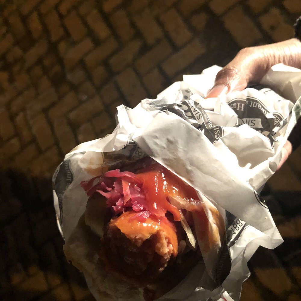 Schmidt’s Sausage Haus Catering - Bahama mama: brat with sauerkraut and pickled cabbage - Food Trucks Near Me - Columbus, Ohio