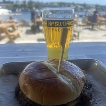 Gasworks Brewing - Double smash burger, and the Stupid  Bets Pilsner - this doesn't suck. - Brewpubs Near Me - Seattle, Washington
