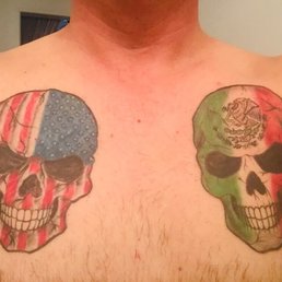 Good morning! Are we finishing my skulls today? White on the stars, white surrounding the eagle emblem. Good morning! Are we finishing my skulls today? White on the stars, white surrounding the eagle emblem.