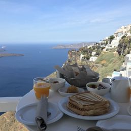 Free breakfast at the hotel Janet booked, view from our balcony.