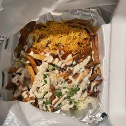 Dynamite Dawgs - The Coney Dawg, meal, with Garlic Parmesan Spuds