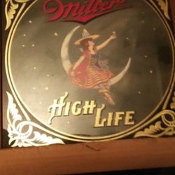 Ed's Antiques and Collectibles - Smoother millers beer mirror lady on moon