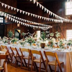 Mount Hope Farm - Long Farm tables at a party in the Barn