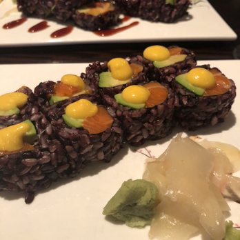 Yang's Asian Bistro - Salmon avocado rolls with mango sauce and sweet potato tempura roll with brown rice - Japanese Near Me - Latham, New York Yang's Asian Bistro - Salmon avocado rolls with mango sauce and sweet potato tempura roll with brown rice - Japanese Near Me - Latham, New York