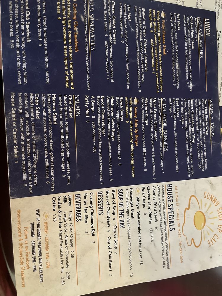 SUNNY SIDE UP CAFE 616 E Main St, Cushing, Oklahoma Cafes