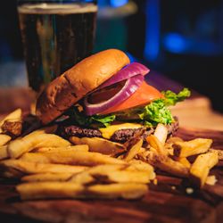 Awesome burger with beer