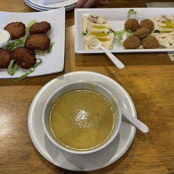 Gyro Grill - Lentil soup, latkes, small appetizer sampler of babaganoush, hummus, and falafel balls - Middle Eastern Near Me - Wayne, New Jersey