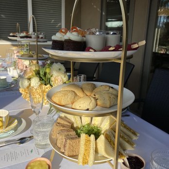 Genevieve Tea Services - carrot cake, raspberries, coconut flan, two types of scones and three types of yummy sandwiches - Caterers Near Me