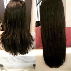 Before hair extensions and after! Express keratin treatment done for smoothing.