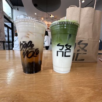 Bopomofo Cafe - jasmine milk tea w/boba matcha milk tea - Bubble Tea Near Me - Artesia, California
