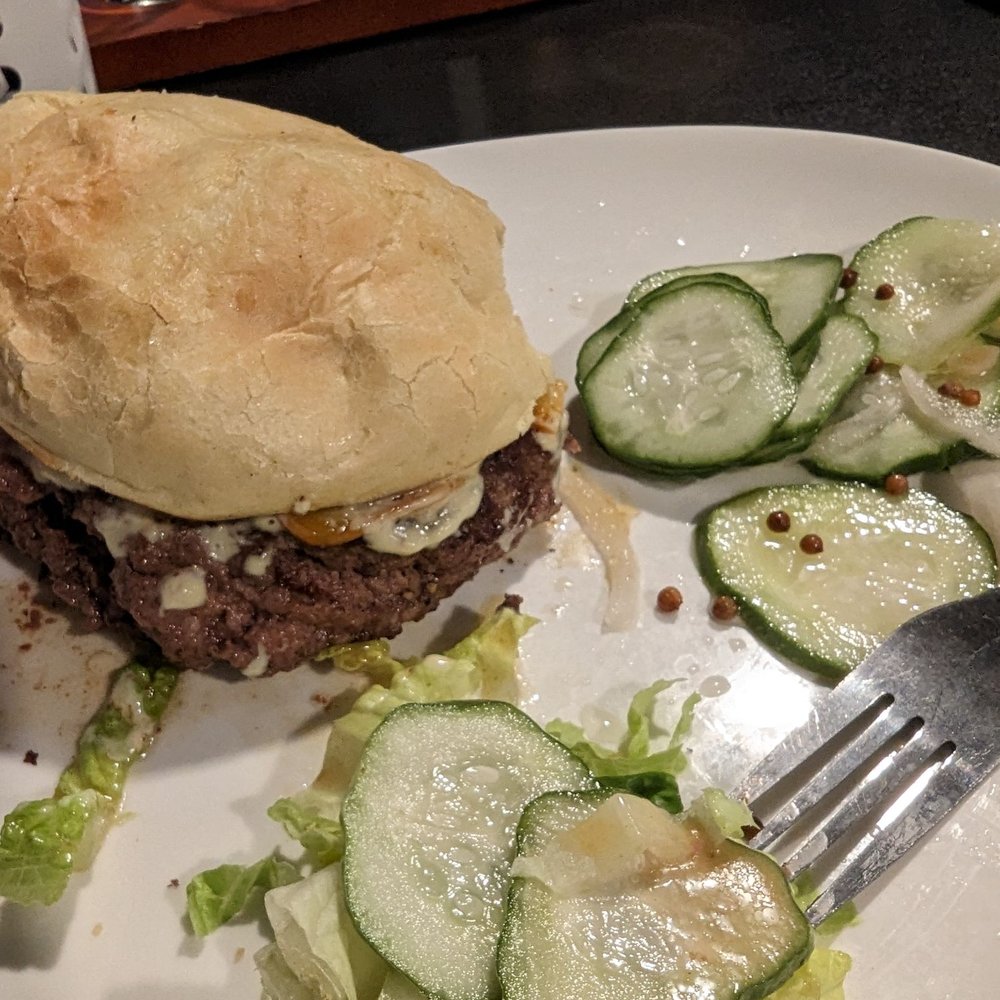 Frothy Beard Off World - Burger and cucumber salad... This photo doesn't give it justice there's so much going on in that burger - Breweries Near Me - Summerville, South Carolina Frothy Beard Off World - Burger and cucumber salad... This photo doesn't give it justice there's so much going on in that burger - Breweries Near Me - Summerville, South Carolina